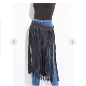Faux leather fringe belt